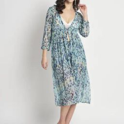 Anvi Be Yourself Sea Green Animal Print Longline Tie-Up Shrug-image-3