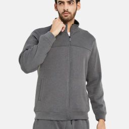 Octave Grey Melange Regular Fit High Neck Sweatshirt-image-83