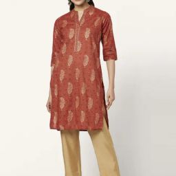 Rangmanch by Pantaloons Rust Cotton Printed Straight Kurta-image-15