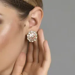 Fida Ethnic Gold-Plated Ruby Meenakari Kundan Stud Earrings-image-8