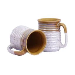 VarEesha Hand Crafted Studio Pottery White & Mustard Coffee Mugs (250 ml) - Set of 2 image 5