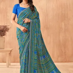 Mitera Floral Printed Saree With Blouse Piece-image-60