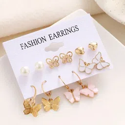 GOLDIWALA Set Of 6 Gold-Plated Artificial Beads Beaded Quirky Hoop Earrings-picture-21