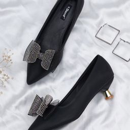 Sherrif Shoes Kitten Heel Pumps with Bows-34