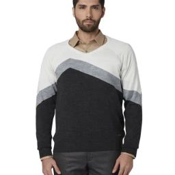 Park Avenue Black & Ecru Regular Fit Sweater-image-99
