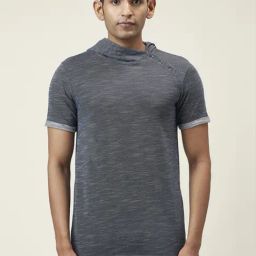 7 Alt by Pantaloons Charcoal Grey Cotton Slim Fit Hooded T-Shirt-picture-26