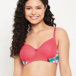 Clovia Pink Printed Full Coverage T-Shirt Bra-image-66