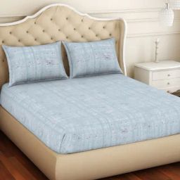 Spaces Adonia Abstract Grey 144 TC Cotton Double Bedsheet with 2 Pillow Covers-image-46