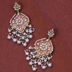 Zoey Gold-Plated Kundan Studded And Pearls Beaded Contemporary Chandbalis image 2