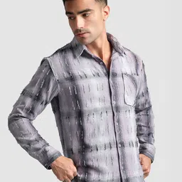Beyoung Men Cotton Lilac Frayed Check Shirt-image-41
