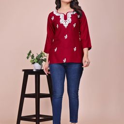MISS CLOTHING Ethnic Motifs Embroidered V-Neck Thread Work Kurti-picture-9