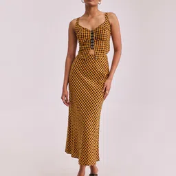 Urban Suburban Women Gingham Checked A-Line Maxi Skirt-image-11