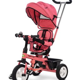 BAYBEE Plug & Play Tricycle With Canopy Rubber Wheels Parental Control & Storage Basket - Dark Pink-16