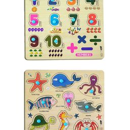 Enorme Mini Wooden Numbers and Sea Animals Puzzle with Knobs Multicolour - 19 Pieces-20