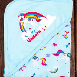 Mittenbooty Baby Hooded Wrapper Double Ply Unicorn Print-Aqua Blue-image-79
