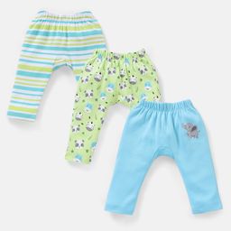 Babyhug Cotton Full Length Diaper Pants Striped & Wild Animal Print Pack Of 3 - Blue & Green-image-68