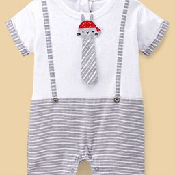 Little Kangaroos Half Sleeves Striped Party Rompers - White-picture-16