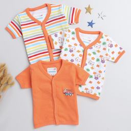 BUMZEE Pack Of 3 Half Sleeves Floral Printed & Striped Jhablas - Orange & White-image-56