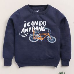 TOONYPORT Full Sleeves Typography & Bicycle Printed Hooded Sweatshirt - Navy Blue-image-19