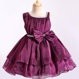 Bluebell Tissue Sleeveless Party Frock With Embellished & Bow Applique- Wine-image-91