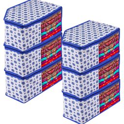 Kuber Industries Blouse Cover  Clothes Storage Bag  Zipper Wardrobe Organizers  Non-Woven Clothes Organiser  Side Transparent Blouse Organizer  Dot-Design  Pack of 6  Blue-image-72