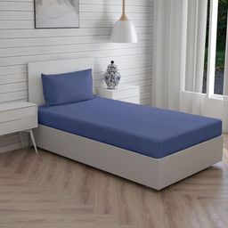 Trance Home Linen Premium Cotton Single Fitted Bedsheet with 1 Pillow Cover - Mediterranean Blue-picture-8