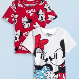 Honeyhap Disney Cotton Knit Half Sleeves T-Shirts with Minnie Mouse Graphics Pack of 2 - White & Red-image-39