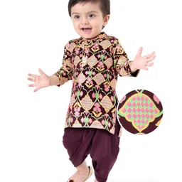 Earthy Touch Single Jersey Knit Full Sleeves Kurta Dhoti Set Floral Neon Print - Maroon-picture-6