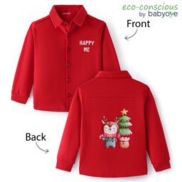 Babyoye 100% Cotton Interlock Knit With Eco Jiva Finish Text Printed Full Sleeves Solid Color Shirt - Red-image-39