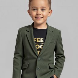 Babyhug Woven Full Sleeves Solid Colour Blazer with Foil Text Printed T-Shirt - Black & Green-image-13