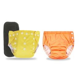 Chinmay Kids Combo of Baby Swim Diaper Waterproof Reusable Leakproof Adjustable Pool Swimsuit & Adjustable Size Baby Cloth Button Diaper Washable/Reusable Nappies for Infants With Black Insert-23