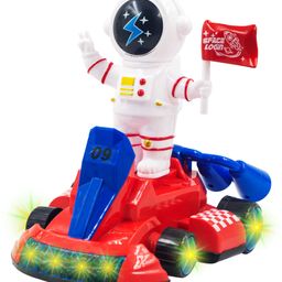 WISHKEY Plastic Space Kart Bump and Go Toy for Kids, Astronaut Musical Car Toy with 5D Flashing Lights, Battery Operated Musical Toy for Toddlers, Red, 3+ Years (Pack of 1)-0