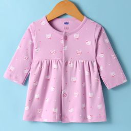 Simply Interlock Knit Full Sleeves Bear Printed Front Open Frock - Lilac-picture-43