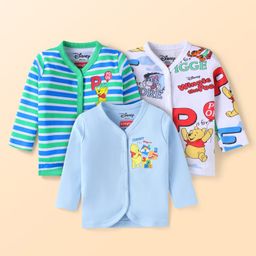 Babyhug Disney Interlock Knit Full Sleeves Front Open Jhablas With Winnie The Pooh Graphics Pack Of 3 - Blue White & Light Blue-image-39