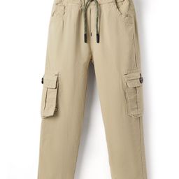 Olio Kids Cotton Woven Full Length Solid Color Trouser with Cargo Pockets - Tan-picture-20