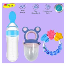 Joy Buzz Silicone Food Feeder Nibbler & Rattle Teether Combo - Multicolor-4
