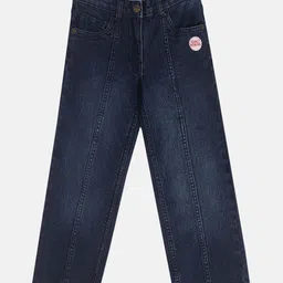 MINI KLUB Cotton Girl Power Patch Detailed Denim Jeans- Blue-picture-12