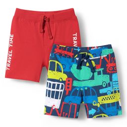 Babyhug Cotton Knit Mid Thigh Shorts with Vehicle Print Pack of 2 - Red & Blue-image-101