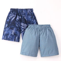 Rikidoos Cotton Pack Of 2 Leaves & Checked Boxers - Blue & Navy-image-49