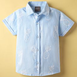 Little Kangaroos Cotton Woven Half Sleeves Shirts With Tropical Print - Light Blue-picture-9