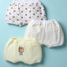 Bodycare Cotton Knit Trunks With Stripes & Animal Print Pack Of 3 - White & Yellow-image-54