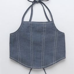 Taffykids Denim Sleeveless Mild Washed & Thread Work Detailed Crop Top - Navy Blue-image-65