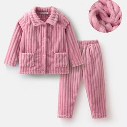 Mark & Mia Full Sleeves Front Open Co-ords Winter Wear Night Suit - Pink-picture-33