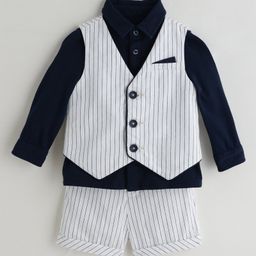One Friday Cotton Knit Full Sleeves Striped 3 Piece Party Suit Set - Multi Colour-picture-30