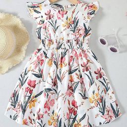 Bolly Lounge Cotton Blend Woven Frill Sleeves Floral Printed Dress - White-image-53