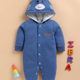 Wonderchild Interlock Woven Full Sleeves Zbra Text Embroidered Hooded Romper - Navy Blue-image-32