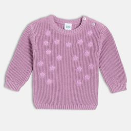 MINI KLUB Cotton Knit Full Sleeves Floral Designed Sweater - Purple-image-96