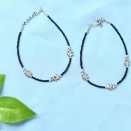 HIGH TRENDZ Women Set of 2 Silver-Plated Artificial Beads Anklet-6