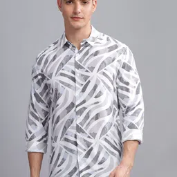 THREE DAYS Comfort Abstract Printed Spread Collar Cotton Shirt-image-68
