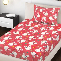 FABINALIV Orange & White Cartoon Characters 300 TC Single Bedsheet with 1 Pillow Covers-picture-32